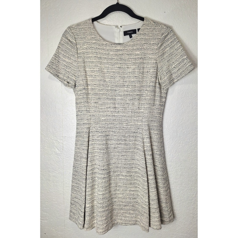 Theory Albita R2 Thaymes Tweed Fit and Flare Mini Dress Black White Womens 6